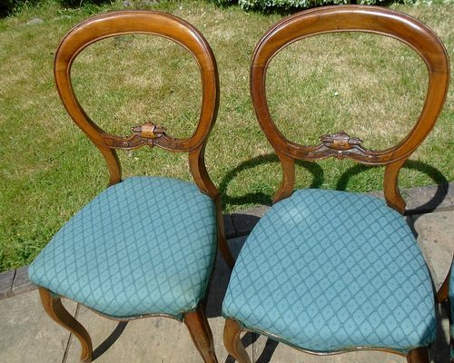 NEED WORK Set 4 Antique Mahogany Upholstered Balloon Back Kitchen Dining Chairs - Picture 5 of 21