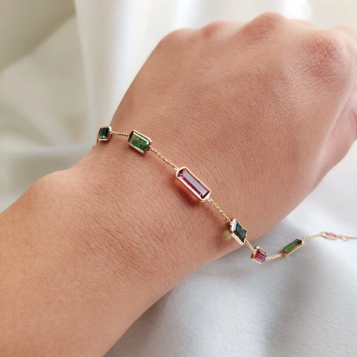 VALENTINO Bracciale in argento sterling 925 con tormalina pietre multicolore placcato oro