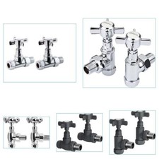 Radiator Valves X2 Traditional Angled Straight Heated Towel Rail Chrome Grey Tap