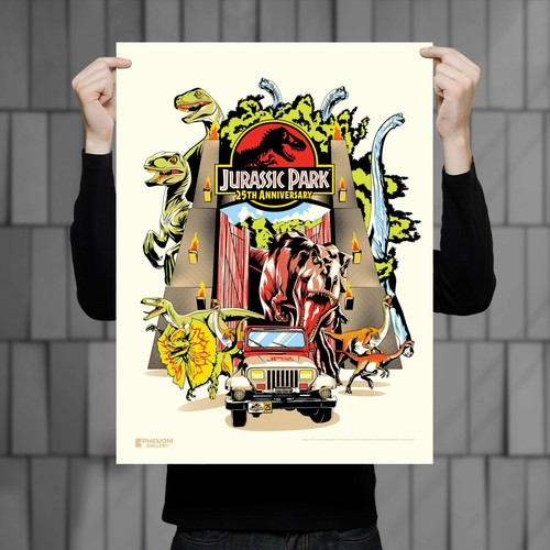Sérigraphie encadrée de luxe Phenom Gallery Jurassic Park 25e anniversaire 18" x 24" - Photo 2/6