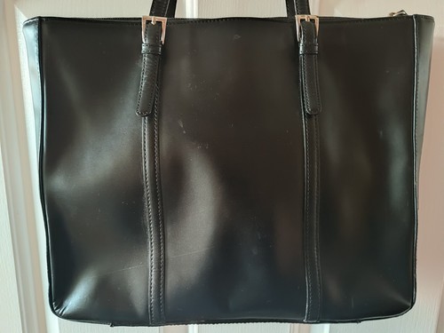 Ann Taylor LOFT Black Leather Roomy Tote Bag Double Handle Purse Bag - Picture 6 of 16