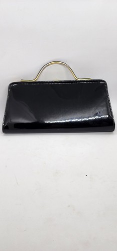 Vintage Handtasche Kunstleder schwarz patentiert Metallverschluss 50er 60er - Bild 5 von 20