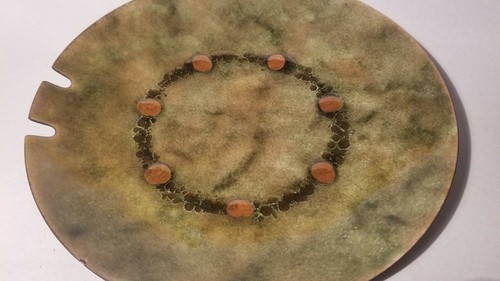 Vtg MCM Enamel on Copper 8" Green Ash Tray Plate Robert Wuersch Fall River MA - Picture 5 of 7