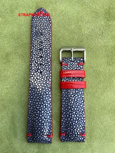 26mm 24mm 22mm 21mm 20mm 19mm 18mm 16mm Black stingray Leather Watch Strap Band - Picture 2 of 9