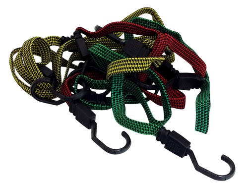 10pc Flat Bungee Cord Set Elasticated Heavy Duty Rope Straps c/w Hooks Van Loads - Picture 3 of 9