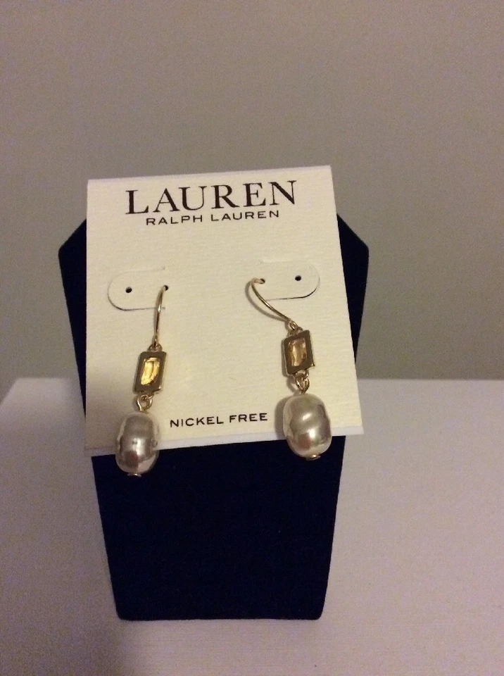 Pendientes colgantes Lauren Ralph Lauren de perlas de imitación #142 $32 Foto 2 de 3