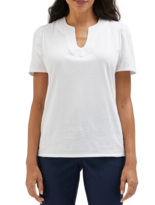 Rafaella Ladies' V-Neck Short Sleeve Top Size XXL  White NEW