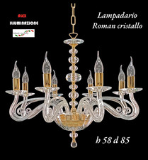 LAMPADARIO CRISTALLO 8 LUCI ROMAN ORO SOSPENSIONE ARTIGIANALE ITALIANO