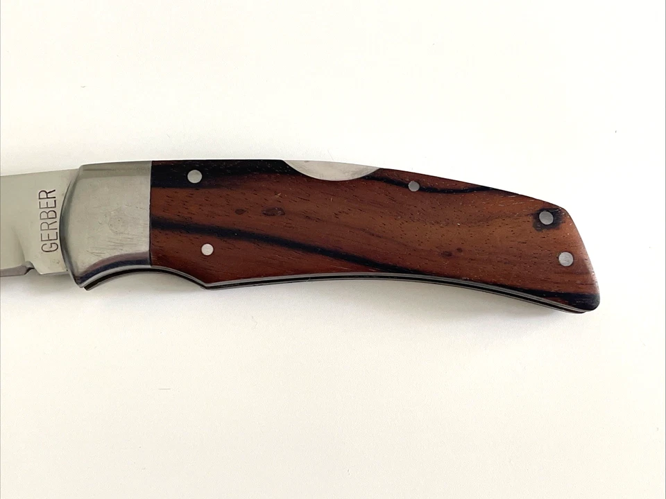 Gerber 1007 Folding Hunter II Knife Ebony Wood Handle Sakai Japan 1983 - Image 4 of 4