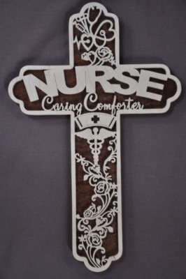Nurse Health Care  Scrolled Wooden Cross Wall Hanging Amish Made  Art 