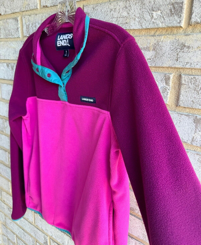 Lands End Womens Pink Fleece Snap Neck Pullover, Size S - Picture 3 of 7