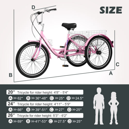 SLSY 20” Adult Tricycles 7 Speed, Adult Trikes Bicycles Cruise Trike Back Saddle - Picture 2 of 16
