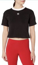 Adidas Women’s Black White Trefoil Crop Top Short Sleeve XS New NWT