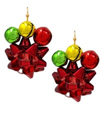 Christmas Theme Multi Color Bells and Gift Bow Dangle Earrings for Women
