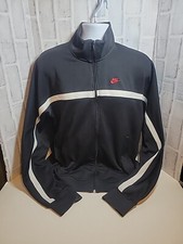 Nike Track Jacket Full Zip All Black White Chest Stripe Mens Size LG