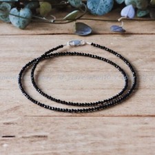 Beautiful 3mm Black Spinel Faceted Round Tiny Gemstone Beads Necklace 16-28 "