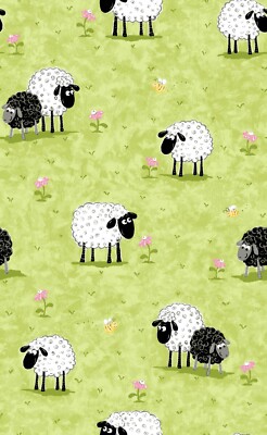 Susybee LAL THE LAMB Meadow Pink Flwr Quilt Fabric Sold by 1