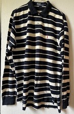 Polo Ralph Lauren Blue Tag Long Sleeve Blue And White Striped Polo Shirt L READ
