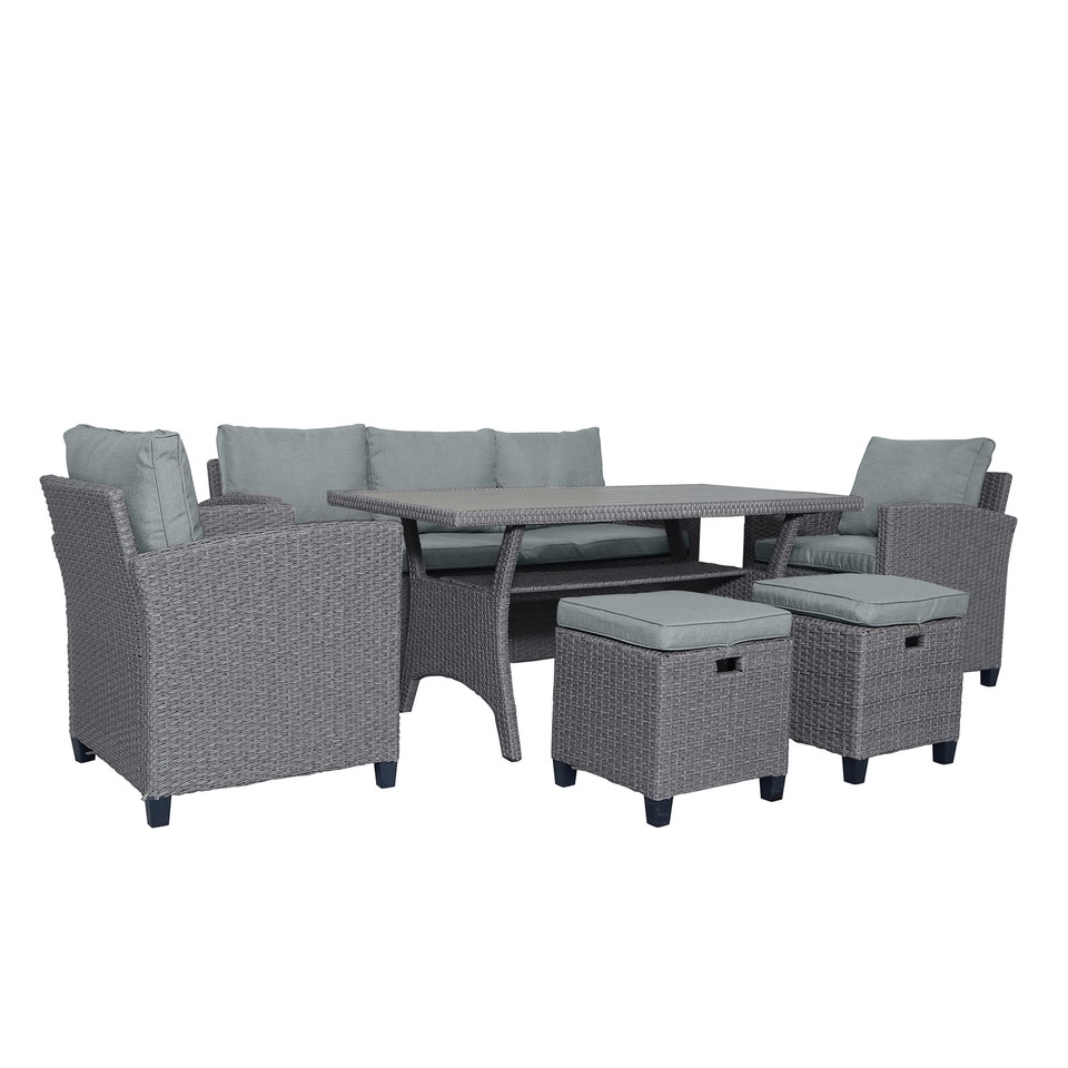 Gray Rattan Outdoor Patio Sofa Set with Cushions Chairs and Table for