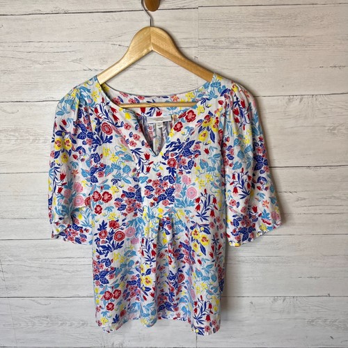 Charter Club Blouse Womens Size Medium Luxury 100% Linen Floral Colorful Tunic - Picture 3 of 14