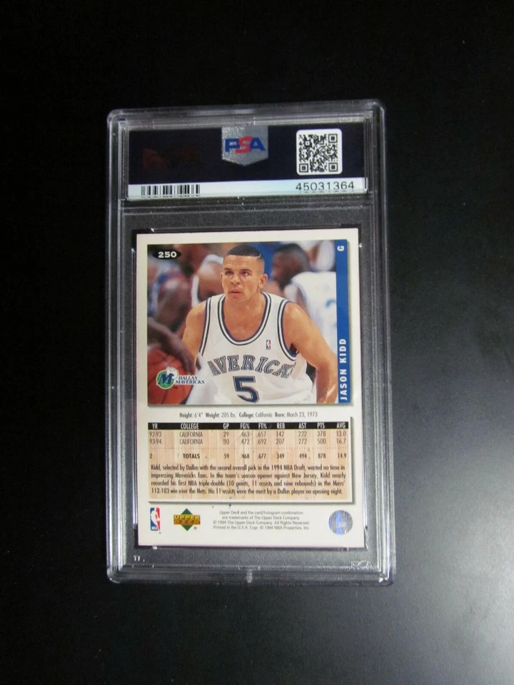 Tarjeta de baloncesto firmada por Jason Kidd Upper Deck 1994 con certificación PSA Foto 4 de 4