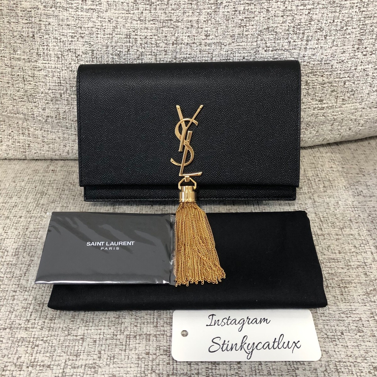 NEW SAINT LAURENT YSL MONOGRAM KATE LEATHER CHAIN WALLET WOC