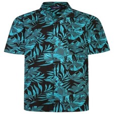 Espionage SH391 Men's Plus Size Rever Habiscus Print Shirt in Black 2XL to 8XL