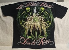 SKELETON SMOKING BONG MARIJUANA LEAF LA MOTA MATA SKULL WEED T-SHIRT