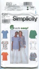 SIMPLICITY EASY PATTERN 8351 MISSES' TOP W/ VARIATIONS SZ 14-18 UNCUT 1998