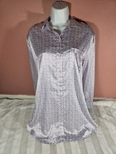 Victorias Secret Sleep Shirt Womens S White Purple Chevron Button Up Satin