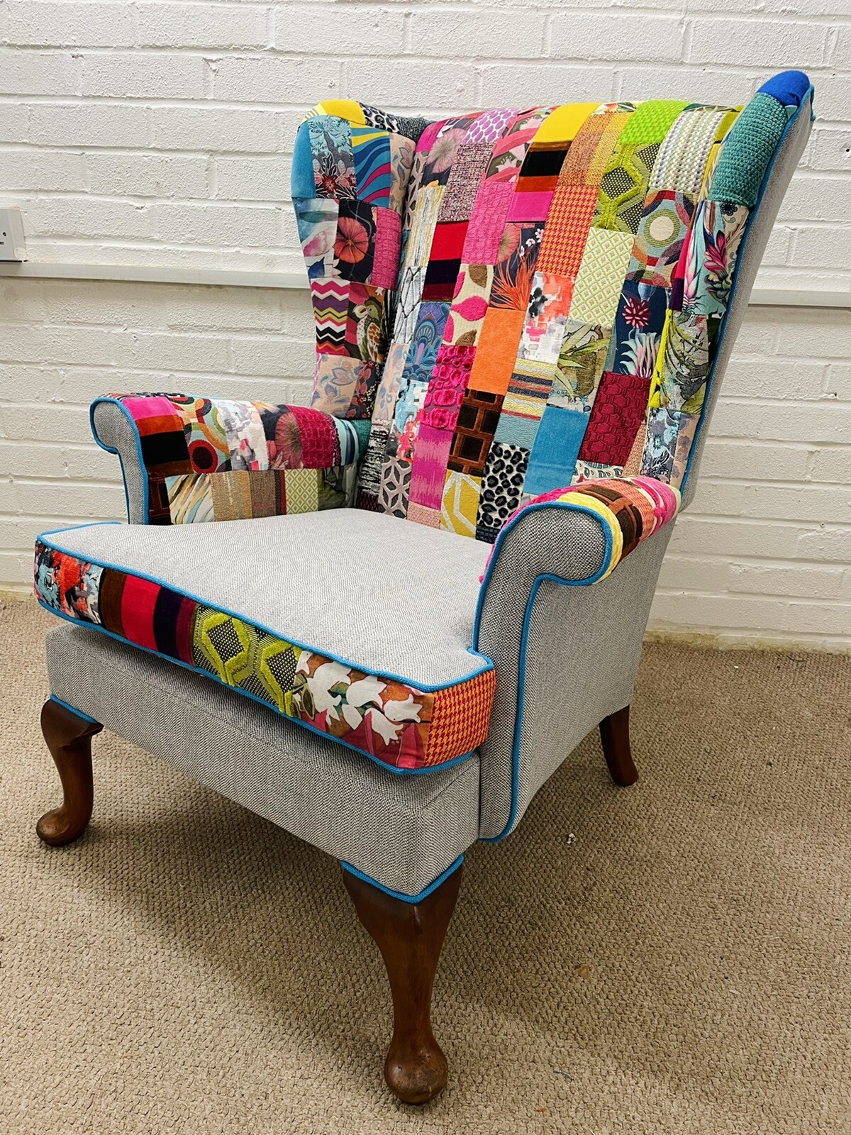 Deposit For Bespoke Parker Knoll Wingback Chair Upholstered In Patchwork Design eBay