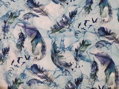 Moody Blues Dark Blue Purple Feathers Tie Dye Watercolor Seagulls Fabric BTY - Picture 2 of 4