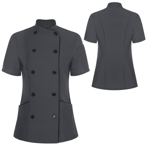 Women Jacket Kitchen Coat Cafe Tops Collar Short Sleeve Canteen Chef Cooking - Picture 62 of 77