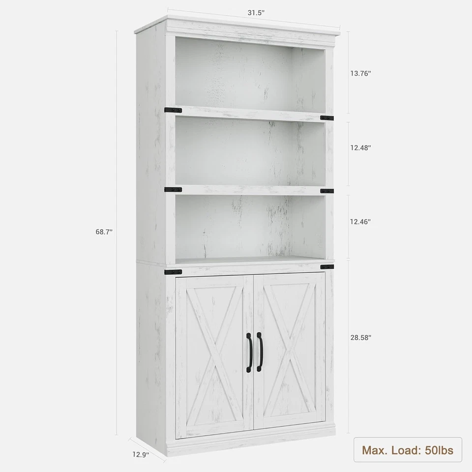 Librerías de granja con puertas, estantería de 5 niveles con almacenamiento, libro de 70 pulgadas de alto Foto 2 de 4