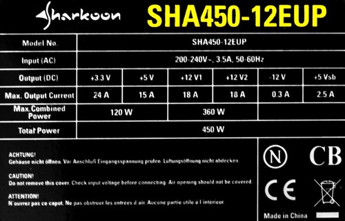 NETZTEIL SHARKOON SHA450-12EUP 450W ATX 20+4-PIN SATA MOLEX PCIe - Bild 3 von 3
