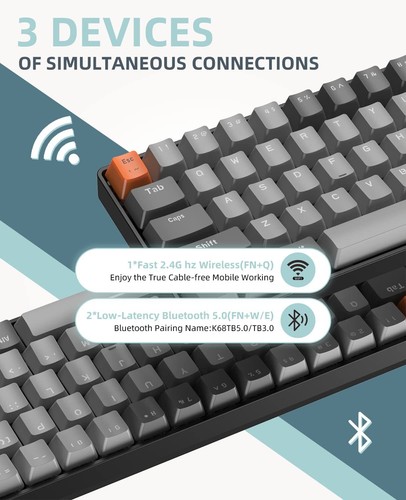 K68 60% Wireless Mechanical Gaming Keyboard,Bluetooth 5.0/2.4Ghz Compact 68 Keys - Picture 16 of 24