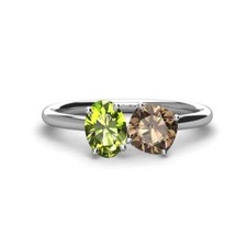 Peridot  Smoky Quartz 4 Prong Duo Engagement Ring 2 1/2 ctw 14K Gold JP:272399