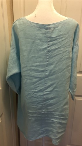 Blouse tunique grande taille coton bleu clair 100% lin manches 3/4 côté Click by Color me - Photo 3/11
