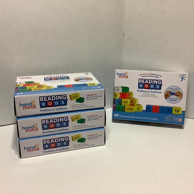 New Lot of 4 Boxes hand2mind Reading Rods Prefixes & Suffixes 65 Pcs