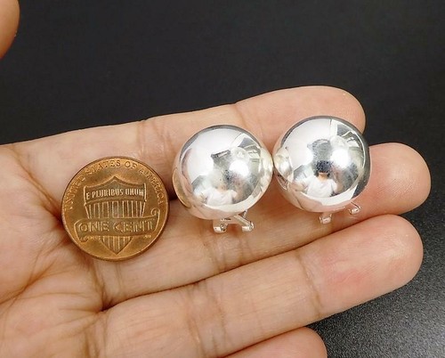 Shiny Sterling Silver Large 18mm Half Dome Stud Post Earrings Statement Fab! - Picture 2 of 8