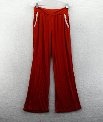 Adore Me Leggings Medium Orange Flare Leg Pull On Lace Fringe Pocket Lounge