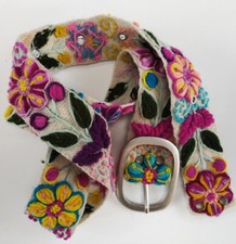 White colorful floral hand embroidered belt, embroidered Peruvian Inca belt, M