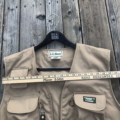 LL Bean Vintage Fly Fishing Vest Men XL Tan Zip Pockets Patch Outdoor Camp  Hunt