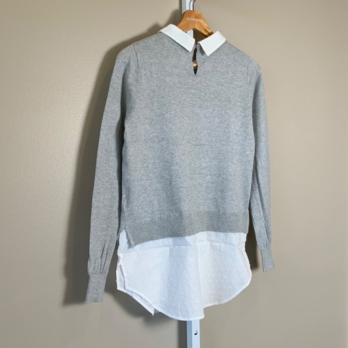 EUC Women's Oasis Heather Gray w/ White Faux Layered Collar Sweater, SMALL - Picture 19 of 20