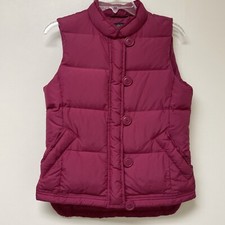 J Crew Puffer Vest Jacket Women XS Sleeveless Down  Dark Pink Zip And Button Up