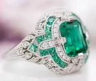 7Ct Emerald Cut Simulated Green Emerald/CZ Women Fancy Ring 14K White Gold Over