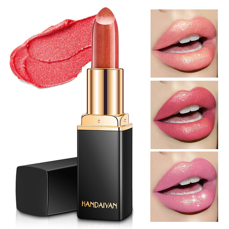 Metallic Pearl Mood Lipstick - Shiny Rose Gold Color Changing Lip Gloss