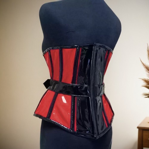 Corset Bustier Locks Key Waist Slimmer Lace Up Steel Boned Bodice Patent Leather - Picture 2 of 9