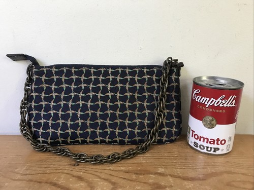 J Crew Womens Blue Silk Mallard Duck Chain Handle Small Hand Bag Clutch Purse - Picture 3 of 7