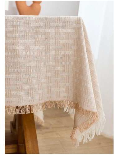 Cotton Linen Tablecloth Square Tablecloths Burlap Table Covers with Tassel - Foto 15 di 22